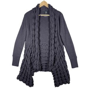 BOHO Knit Cardigan Open Front Textured Cozy Purple Crochet Michelle Nicole Wool